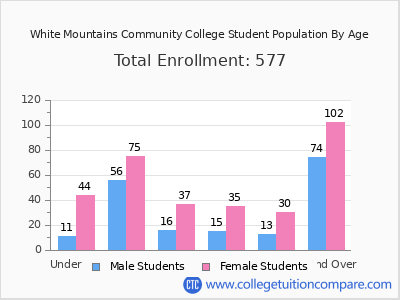 White Mountains Community College 2024 Student Population by Age chart