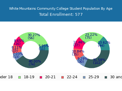 White Mountains Community College 2024 Student Population Age Diversity Pie chart