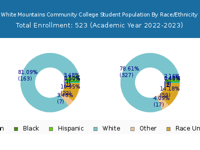 White Mountains Community College 2023 Student Population by Gender and Race chart