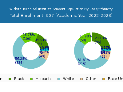 Wichita Technical Institute 2023 Student Population by Gender and Race chart
