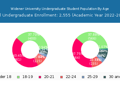 Widener University 2023 Undergraduate Enrollment Age Diversity Pie chart
