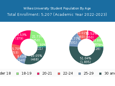 Wilkes University 2023 Student Population Age Diversity Pie chart