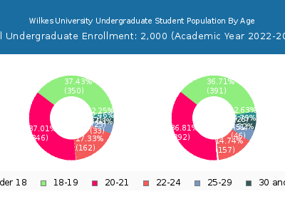 Wilkes University 2023 Undergraduate Enrollment Age Diversity Pie chart