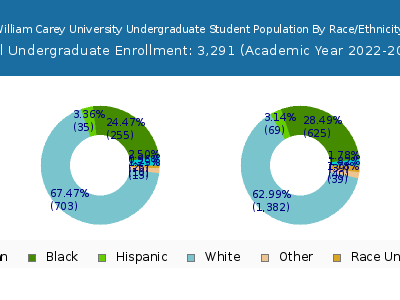 William Carey University 2023 Undergraduate Enrollment by Gender and Race chart