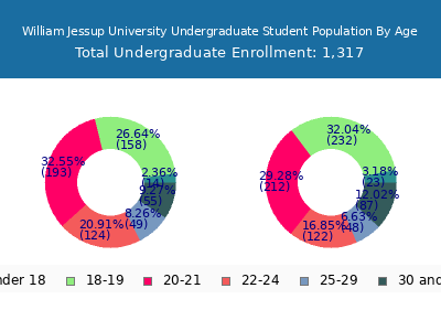 William Jessup University 2025 Undergraduate Enrollment Age Diversity Pie chart