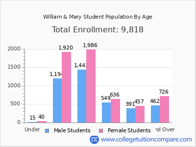 William & Mary 2025 Student Population by Age chart