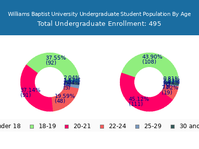 Williams Baptist University 2024 Undergraduate Enrollment Age Diversity Pie chart