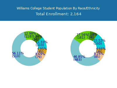 Williams College 2025 Student Population by Gender and Race chart