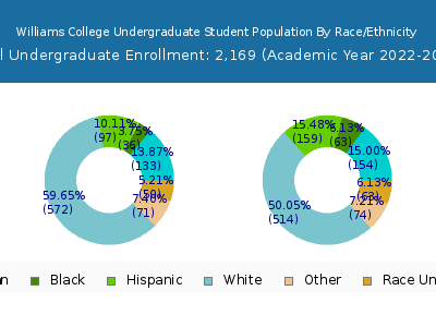 Williams College 2023 Undergraduate Enrollment by Gender and Race chart