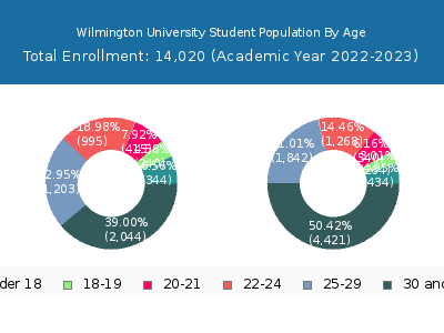 Wilmington University 2023 Student Population Age Diversity Pie chart
