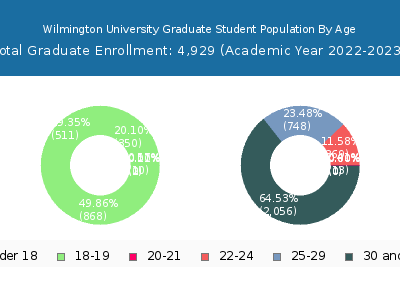 Wilmington University 2023 Graduate Enrollment Age Diversity Pie chart