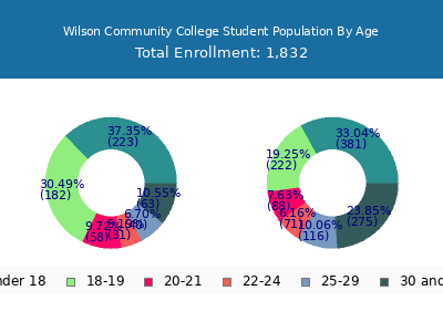 Wilson Community College 2024 Student Population Age Diversity Pie chart