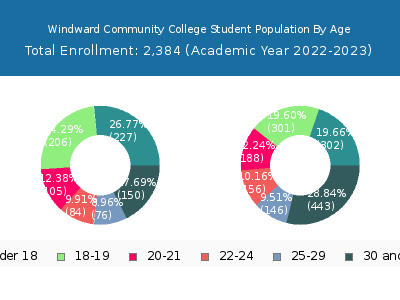 Windward Community College 2023 Student Population Age Diversity Pie chart