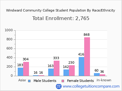 Windward Community College 2025 Student Population by Gender and Race chart