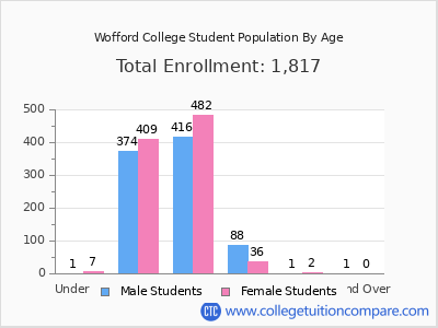Wofford College 2025 Student Population by Age chart