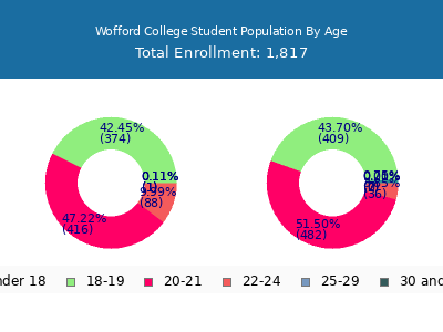 Wofford College 2025 Student Population Age Diversity Pie chart