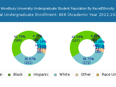 Woodbury University 2023 Undergraduate Enrollment by Gender and Race chart