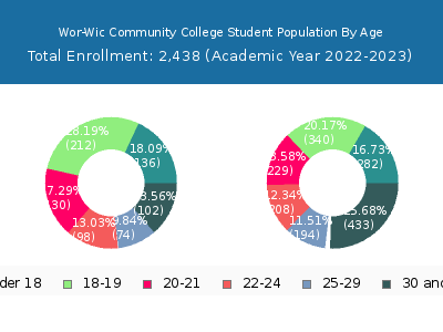 Wor-Wic Community College 2023 Student Population Age Diversity Pie chart
