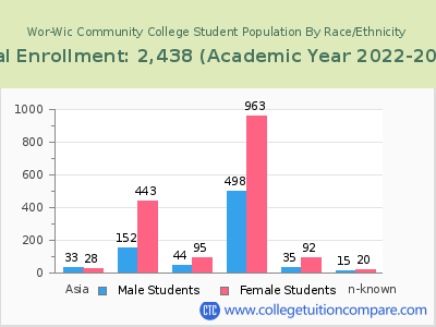 Wor-Wic Community College 2023 Student Population by Gender and Race chart