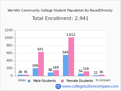 Wor-Wic Community College 2025 Student Population by Gender and Race chart