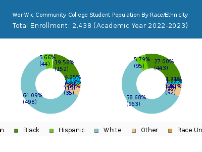 Wor-Wic Community College 2023 Student Population by Gender and Race chart