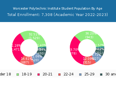 Worcester Polytechnic Institute 2023 Student Population Age Diversity Pie chart