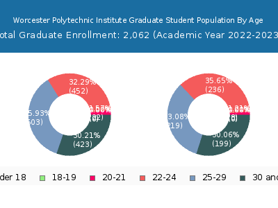 Worcester Polytechnic Institute 2023 Graduate Enrollment Age Diversity Pie chart