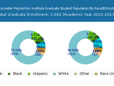 Worcester Polytechnic Institute 2023 Graduate Enrollment by Gender and Race chart