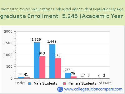 Worcester Polytechnic Institute 2023 Undergraduate Enrollment by Age chart