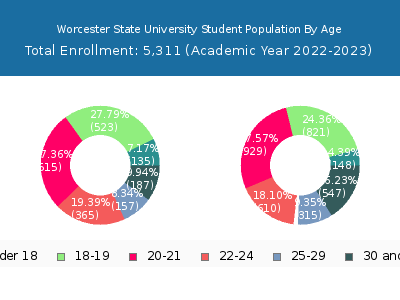 Worcester State University 2023 Student Population Age Diversity Pie chart