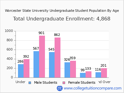 Worcester State University 2025 Undergraduate Enrollment by Age chart