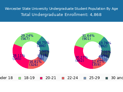 Worcester State University 2025 Undergraduate Enrollment Age Diversity Pie chart