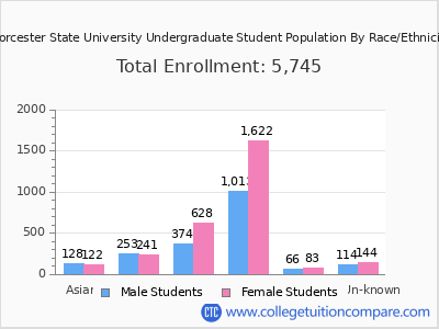 Worcester State University 2025 Undergraduate Enrollment by Gender and Race chart