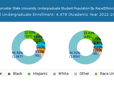 Worcester State University 2023 Undergraduate Enrollment by Gender and Race chart
