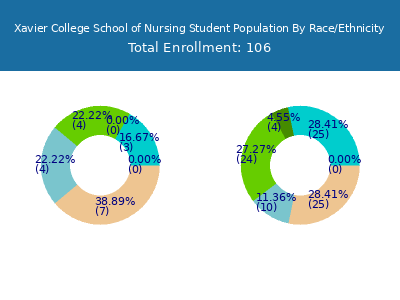 Xavier College School of Nursing 2025 Student Population by Gender and Race chart