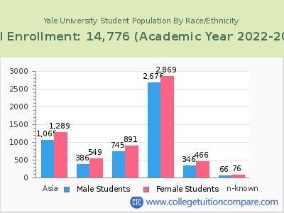 Yale University 2023 Student Population by Gender and Race chart
