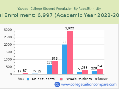Yavapai College 2023 Student Population by Gender and Race chart