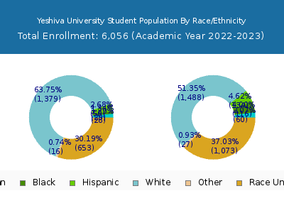 Yeshiva University 2023 Student Population by Gender and Race chart
