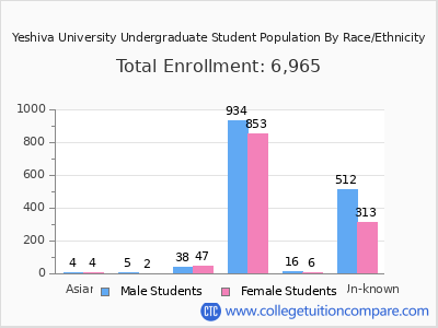 Yeshiva University 2025 Undergraduate Enrollment by Gender and Race chart