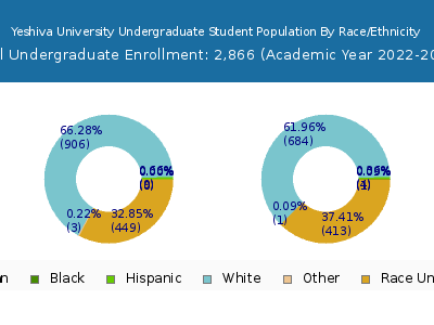 Yeshiva University 2023 Undergraduate Enrollment by Gender and Race chart