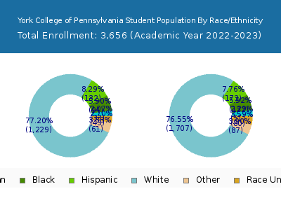 York College of Pennsylvania 2023 Student Population by Gender and Race chart