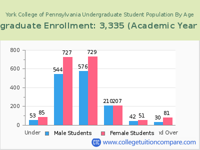 York College of Pennsylvania 2023 Undergraduate Enrollment by Age chart