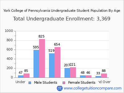York College of Pennsylvania 2025 Undergraduate Enrollment by Age chart