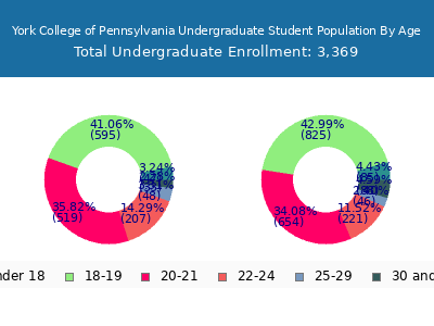 York College of Pennsylvania 2025 Undergraduate Enrollment Age Diversity Pie chart