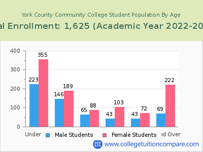 York County Community College 2023 Student Population by Age chart