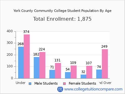 York County Community College 2025 Student Population by Age chart