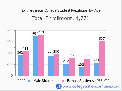 York Technical College 2025 Student Population by Age chart