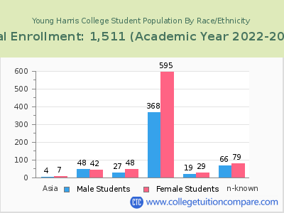 Young Harris College 2023 Student Population by Gender and Race chart