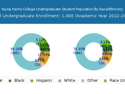 Young Harris College 2023 Undergraduate Enrollment by Gender and Race chart