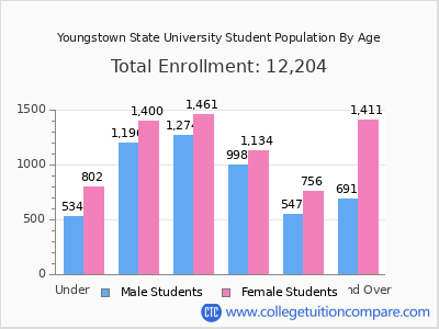 Youngstown State University 2025 Student Population by Age chart